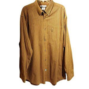 Columbia Men XL Shirt Brown Check Cotton Button Down Button Collar Casual Preppy